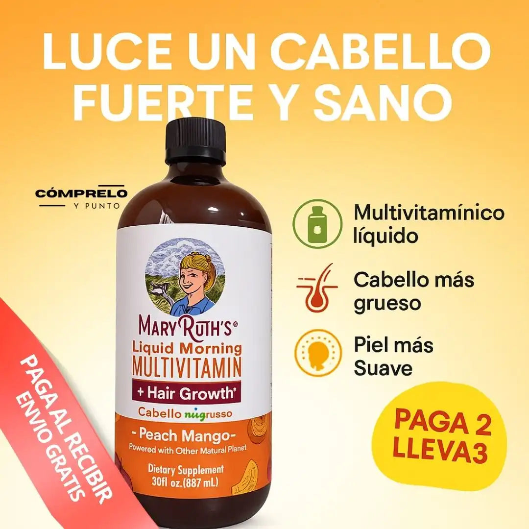 Mary Ruth´s® Hair Glow | Multivitamínico Líquido para el Crecimiento del Cabello, uñas y piel radiante