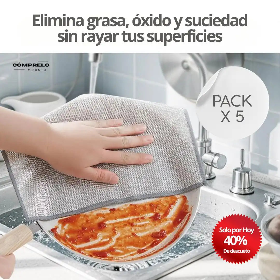 SteelPro™ | Paños Metálicos Antirayones x5 – Limpieza Poderosa sin Dañar tus superficies