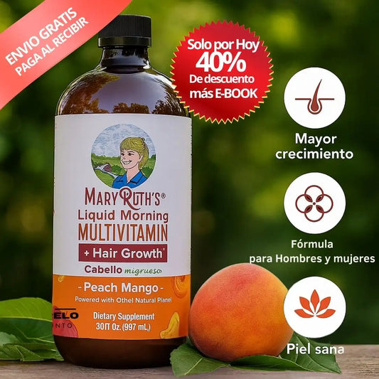 Mary Ruth´s® Hair Glow | Multivitamínico Líquido para el Crecimiento del Cabello, uñas y piel radiante
