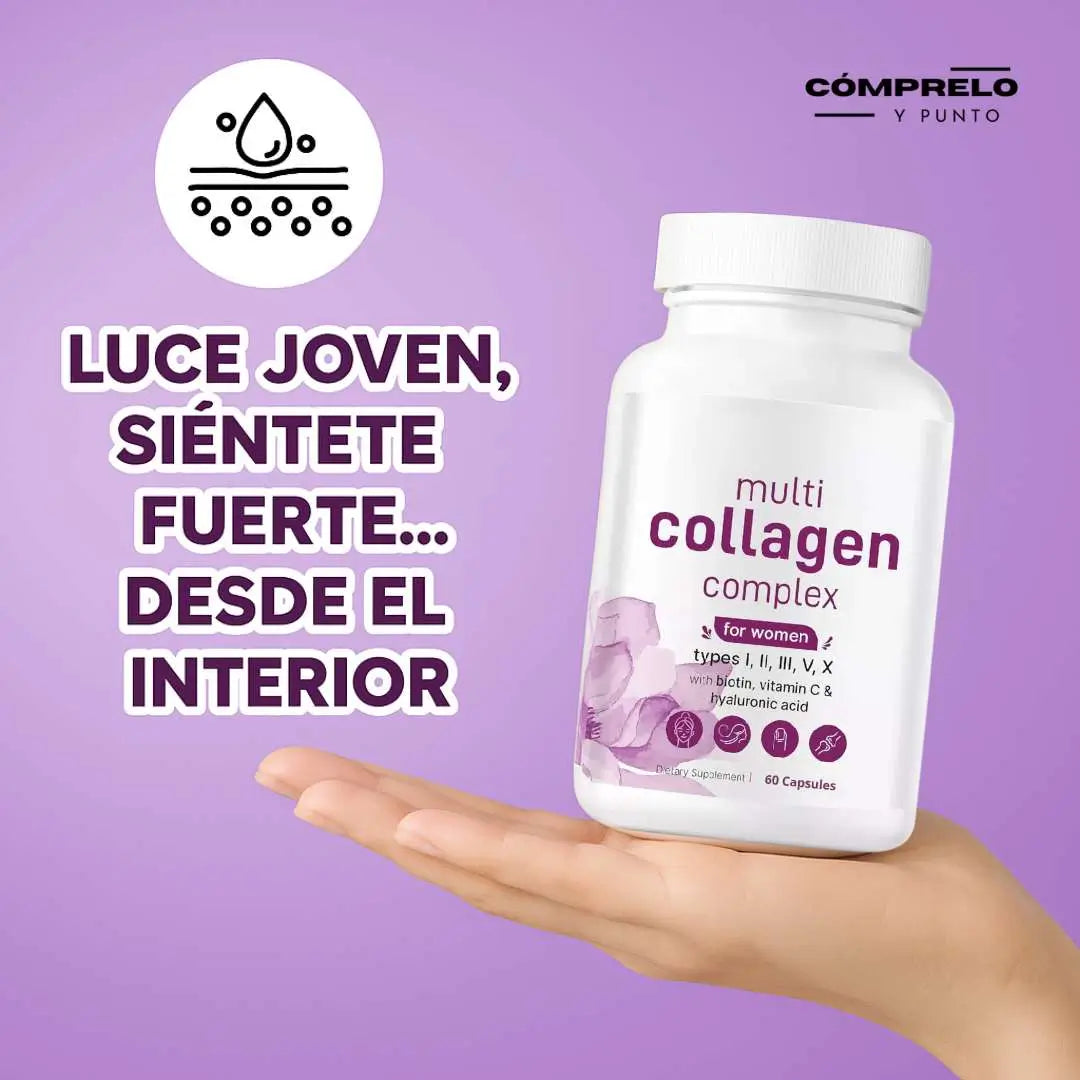 Multicolágeno ✨ 5 tipos de colágeno, biotina, vitamina C y ácido hialurónico. 🌿 Hecho en EE.UU., alta pureza