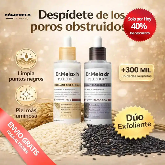 Dr. Melaxin® Peel Shot | Dúo Exfoliante Facial en Arroz Blanco y Negro para Poros Visibles