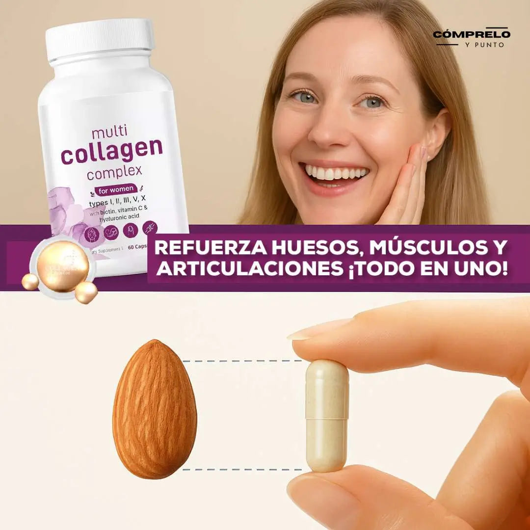 Multicolágeno ✨ 5 tipos de colágeno, biotina, vitamina C y ácido hialurónico. 🌿 Hecho en EE.UU., alta pureza