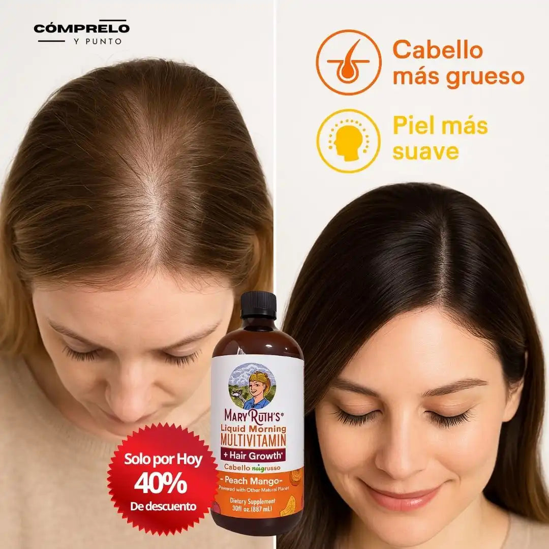 Mary Ruth´s® Hair Glow | Multivitamínico Líquido para el Crecimiento del Cabello, uñas y piel radiante